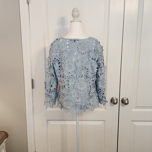 Boston Proper Floral Lace Blouse - Light Blue - Picture 8 of 12